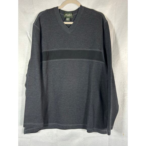 Vintage Eddie Bauer Sweater Pullover XL V Neck Cotton blend Gray classic casual - Picture 1 of 8